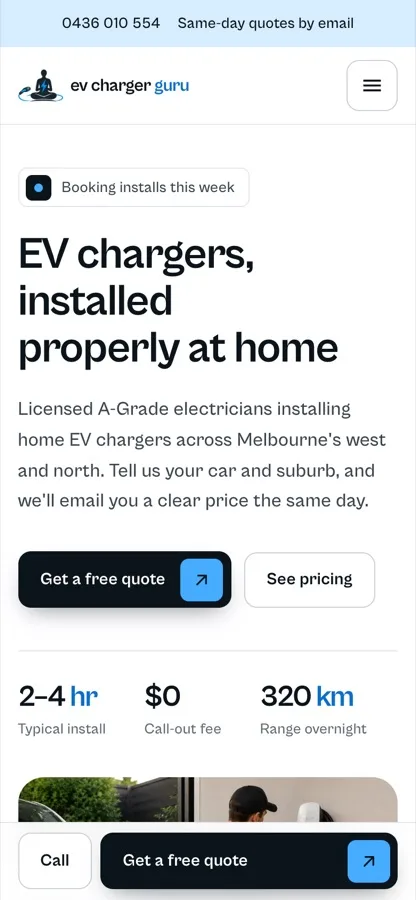 EV Charger Guru website on a phone