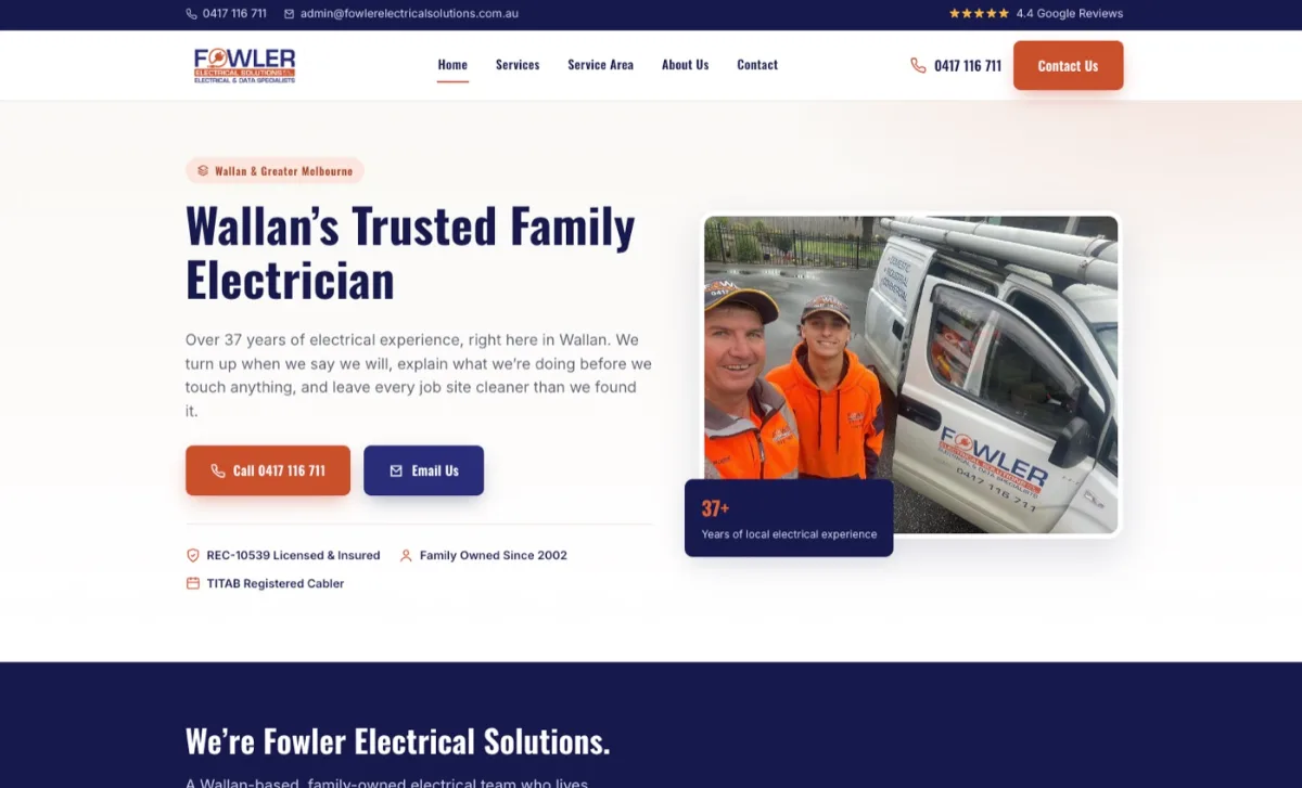 Fowler Electrical Solutions website after the rebuild